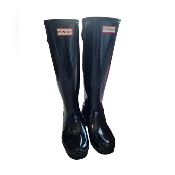 Hunter Tall Black Gloss Adjustable Boots 8 - Picture 2 of 16